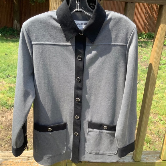 Ladies Brownstone Studio Gray with Black Trim Cardigan - Picture 1 of 7